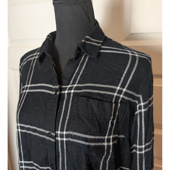 Lucky Brand Size S Blouse Flannel Boyfriend Black & White Button Down Soft - Picture 4 of 10